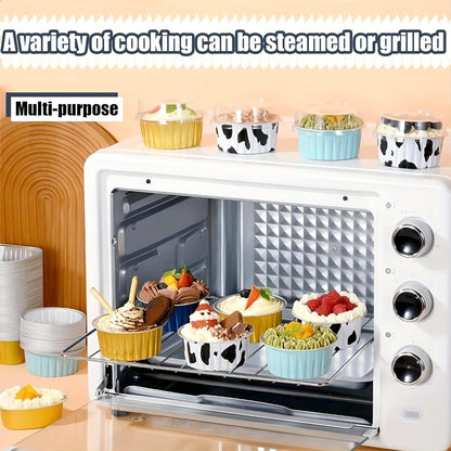 Aluminum Foil Baking Cups with Lids, Disposable Cupcake Molds with Spoons, Oven Safe Foil Dessert Cups for Pudding Muffins Mousse, Party Baking Supplies for Weddings Birthdays, 30 or 50 Sets