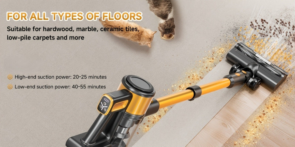 Cordless Stick Vacuum Cleaner 60Kpa 55-Min Runtime - Anti-Tangle Handheld Vacuum for Hardwood for Entryways, Bedrooms and Living Spaces