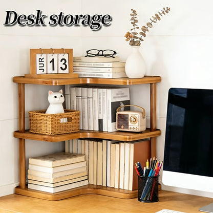 Corner Shelf Kitchen Organizer 3-Tier Brown Triangular Countertop Rack for Coffee Station Accessories