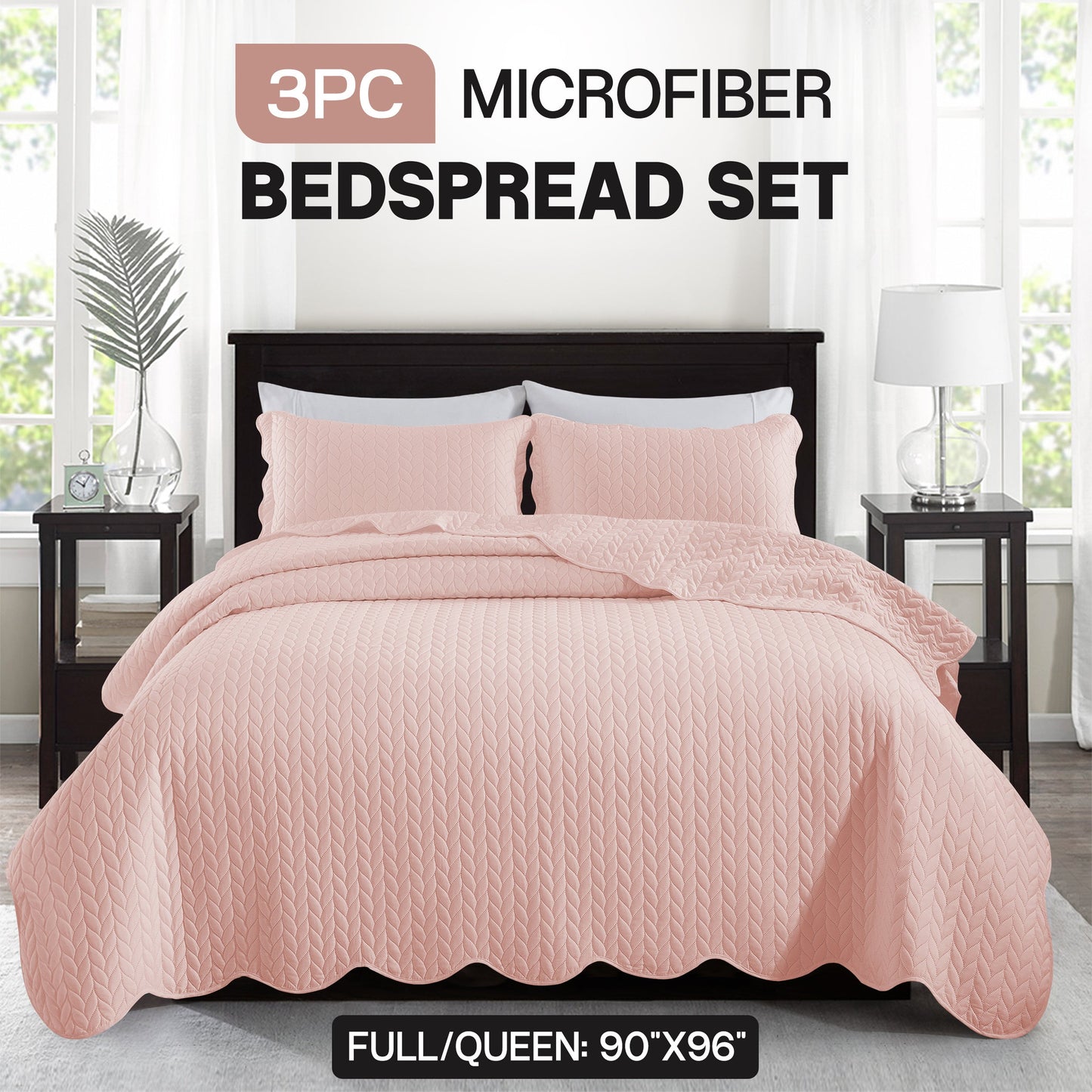 Chevron-Texture Three-Piece Bedspread Set in 16 Colors with Twin, Queen-Full, King and California King Sizes