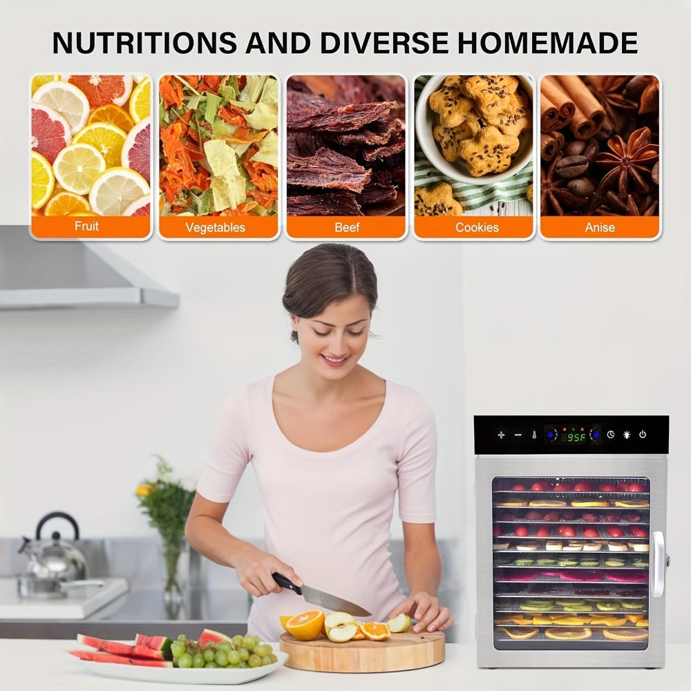 12-Tray Cabinet Food Dehydrator with 800W Heating, 24-Hour Timer and 86–194°F Digital Temperature Control