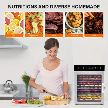 12-Tray Cabinet Food Dehydrator with 800W Heating, 24-Hour Timer and 86–194°F Digital Temperature Control