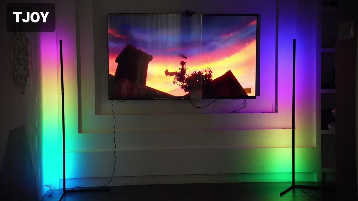 56-Inch RGB Corner Floor Lamp in One- or Two-Piece Options with Remote, App and Button Controls