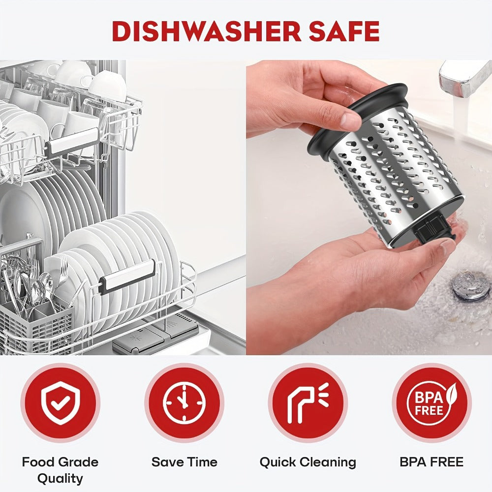 Stainless Steel Slicer Shredder Attachment for Stand Mixers with 4 Dishwasher Safe Blades – Multi-Function Vegetable Fruit Cheese Grater Salad Maker & Powder Grinder for Carrots Potatoes
