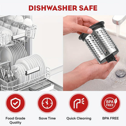 Stainless Steel Slicer Shredder Attachment for Stand Mixers with 4 Dishwasher Safe Blades – Multi-Function Vegetable Fruit Cheese Grater Salad Maker & Powder Grinder for Carrots Potatoes
