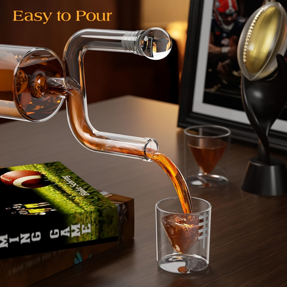 Football Goalpost Whiskey Decanter Set with 28 oz Bottle, Two 3.8 oz Game-Day Glasses and Field Display Base