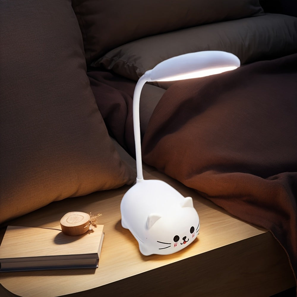 Night Light Mini Animal Desk Lamp with Flexible Neck, USB Rechargeable Power and Five Bunny or Cat Style Options