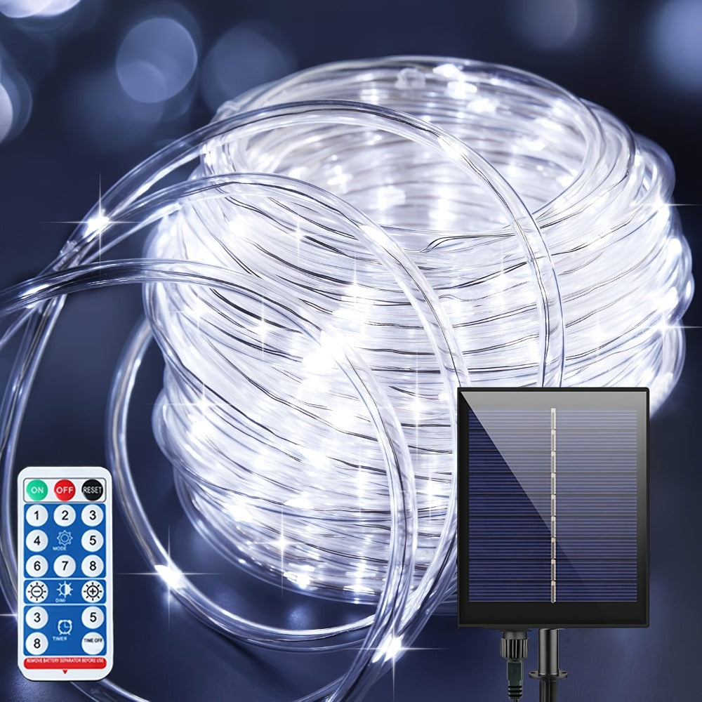 Solar Rope Lights Outdoor – Waterproof Fairy String Lights with Remote Control 8 Modes 1200mAh Battery for Garden Patio Fence Tree Wedding Party – Multicolor Cold White Purple Yellow – 49-115FT