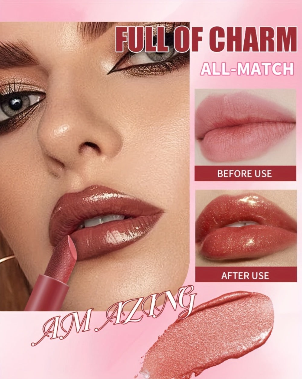 Lipstick Set, Sexy Kiss 6-Piece Sparkling Shimmer Bullet Collection in a Pink Presentation Box