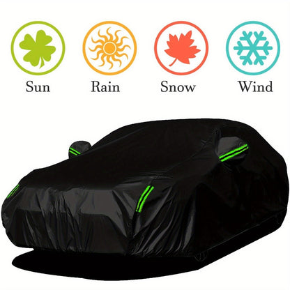 Black Full Car Cover with Green Reflective Tabs, Storage Bag and 5.1 x 2 x 1.5 m Vehicle Fit Size