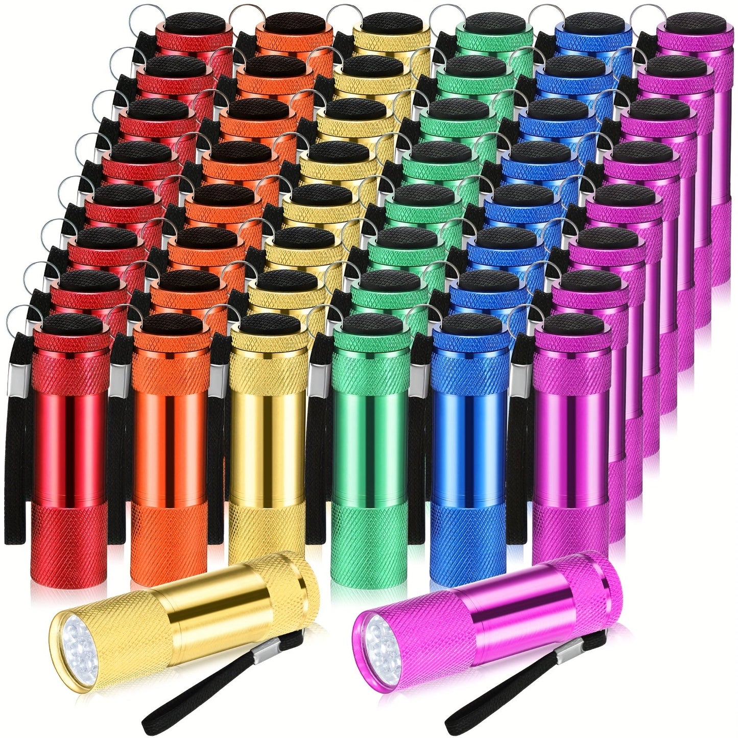 Flashlight 48-Piece Mini LED Bulk Set with Aluminum Bodies, Wrist Lanyards and Mixed Colors