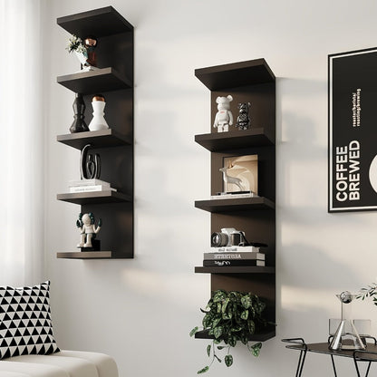 5-Tier Floating Wall Shelf Wall-Mounted Storage Rack 31.5" - Space Saving Display Shelves for Bedroom Living Room Oak Finish Easy Install Thickened Suspended Wall Organizer