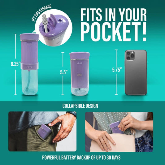 Compact Water Flosser Portable Travel Oral Irrigator – Collapsible 290ml Tank, 4 Flossing Modes, 1800 Pulses/Min, Smart Timer, TSA-Approved, BPA-Free, 30-Day Battery – Lavender