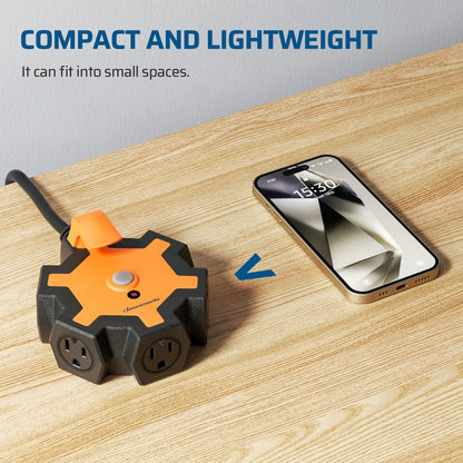 Power Strip Industrial 5-Outlet Hub with 15-Foot 14/3 AWG SJTW Cord, Circuit Breaker and Swivel Covers