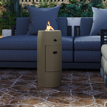 Propane Fire Pit Portable 11 Inch Outdoor 15000 BTU Self-Lighting Heavy Duty Metal Concrete All-Weather Round Patio Heater with Rain Cover for Backyard Camping Pool Party