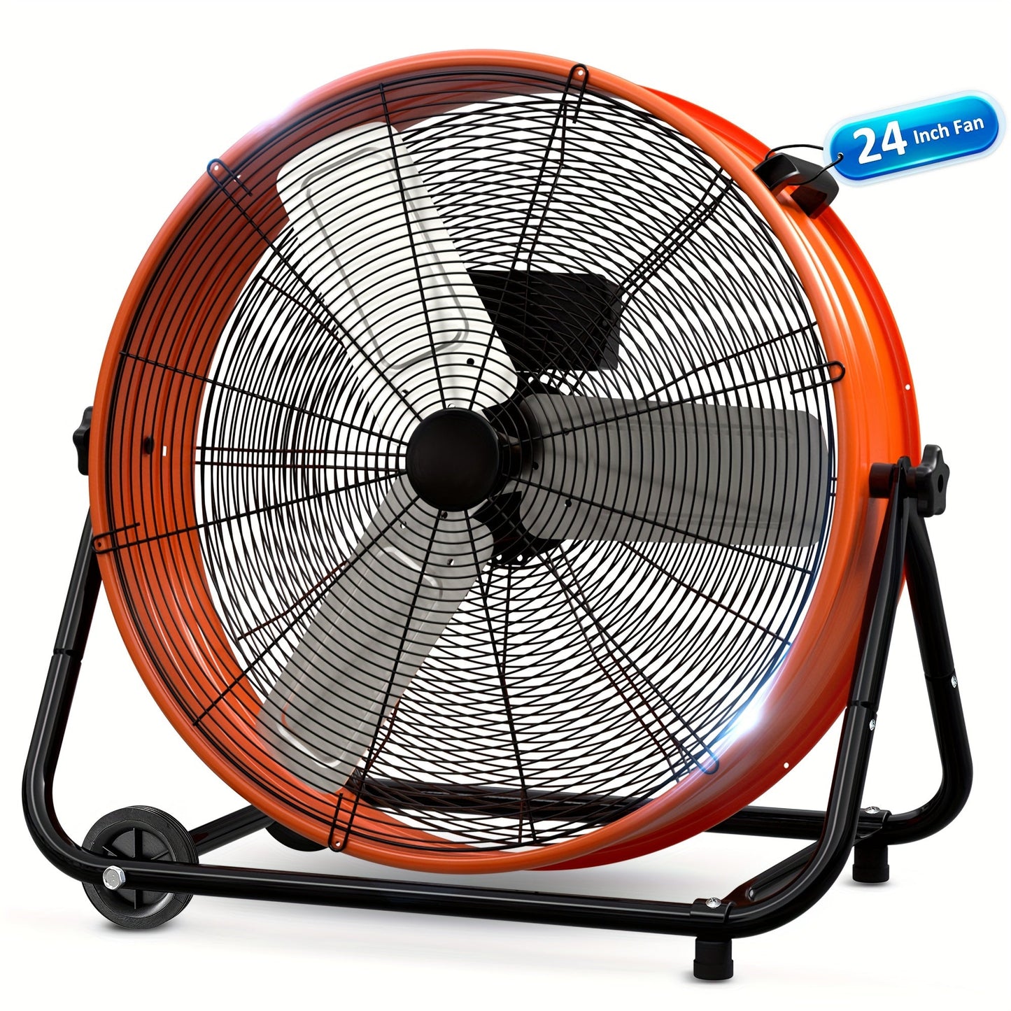 Industrial Drum Floor Fan with Three Speeds, Tilt Frame and 24- or 30-Inch Black, Orange, Green or Yellow Options