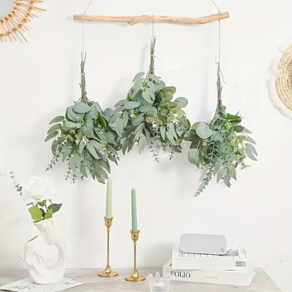 Artificial Flowers Eucalyptus Stem Set in 50 or 56 Pieces with Four Leaf Varieties and White Accents