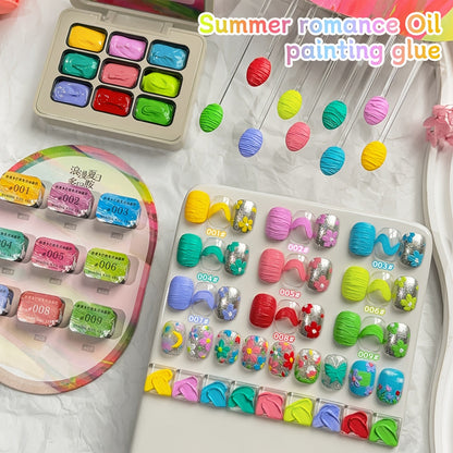 UV Gel Nail Polish Set 9 Colors Dopamine Summer – High-Saturation Gradient Soak Off Semi Permanent Nail Art Kit for Salon & DIY Manicure Gift for Women