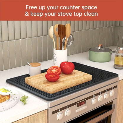 Black Silicone Electric Stove Top Cover Mat, 28 x 20 Inch Raised-Ridge Countertop Protector