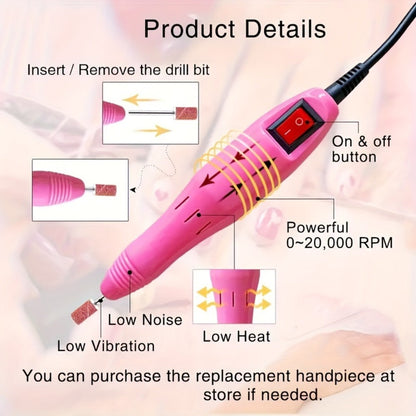 Professional Nail Drill Kit 20000RPM with 6 Drill Bits & 50 Sanding Bands — Electric Manicure Pedicure Machine Low Noise Dual-Hand for Acrylic Gel Natural Nails, Home & Salon Nail File Set, 8-in-1 Option