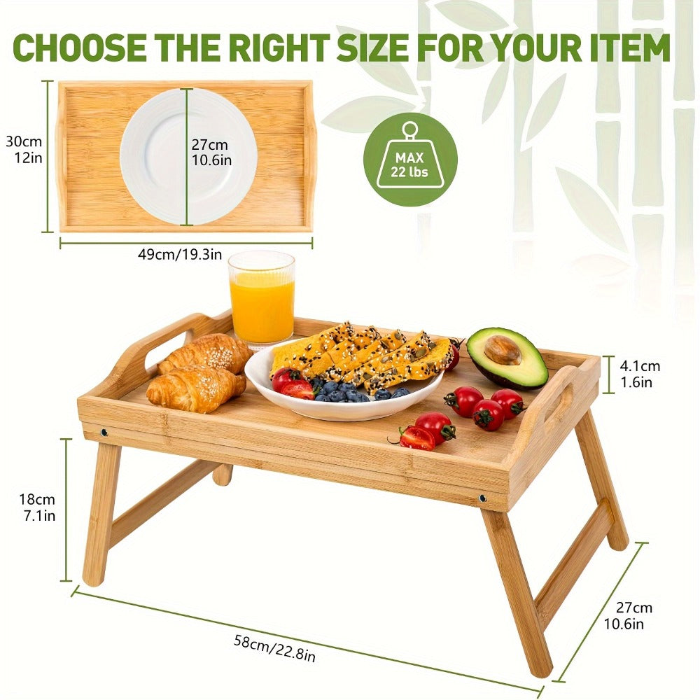 Bamboo Breakfast Tray with Folding Legs & Handles 2 Pack – Extra Wide Foldable Bed Tray Table for Eating, Working & Drawing on Sofa or Bed, Food-Safe Natural Bamboo with 10 Paper Plates