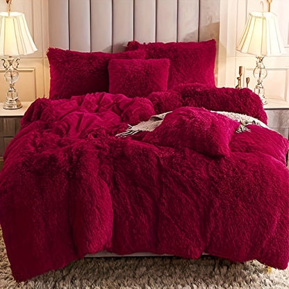 Three-Piece Plush Polyester Duvet Cover Set with Two Pillowcases in 14 Colors and Twin, Full, Queen or King Sizes