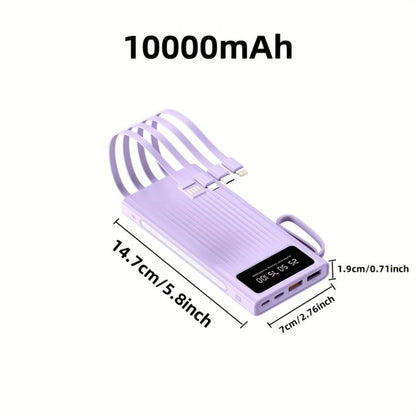Power Bank 10000-30000mAh with 15W Charging, Four-in-One Cable and Four-Mode Camping Light