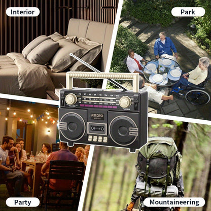 Portable AM/FM/SW Radio with 1200mAh Battery, Bluetooth, USB/TF/AUX Playback and LED Flashlight