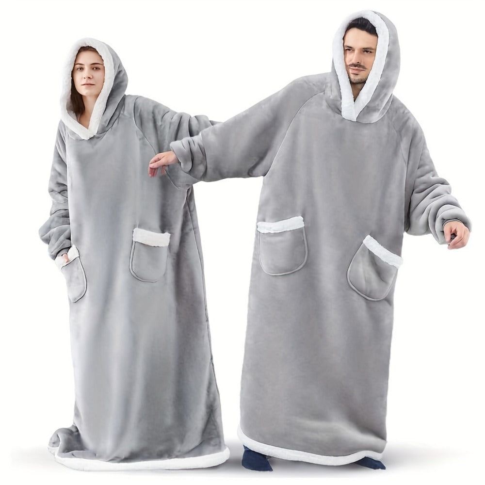 Wearable Blanket with Sleeves – Oversized Long Flannel Hoodie Sweatshirt Pullover for Women & Men, Giant TV Blanket, 2 Colors