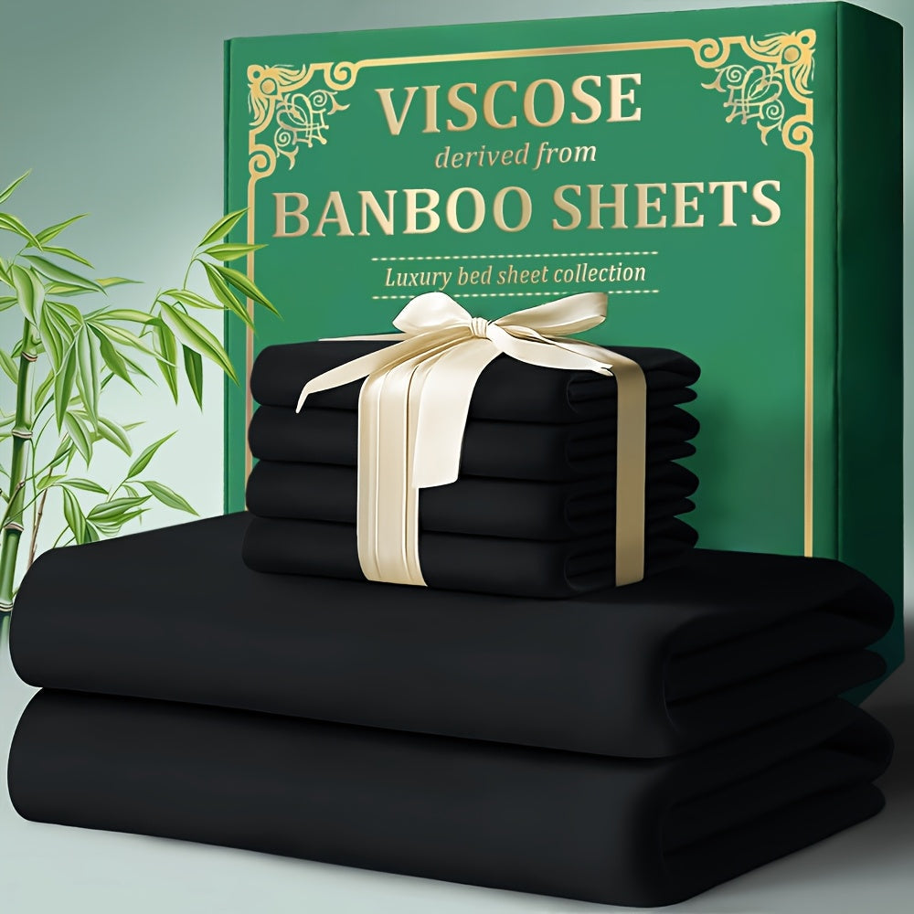 Bamboo Fitted Sheet Set 4-Piece Deep Pocket 18"-24", 2200TC Ultra-Soft Cool Breathable Bed Sheets, Anti-Shrink Fade-Resistant, Ideal for Hot Sleepers