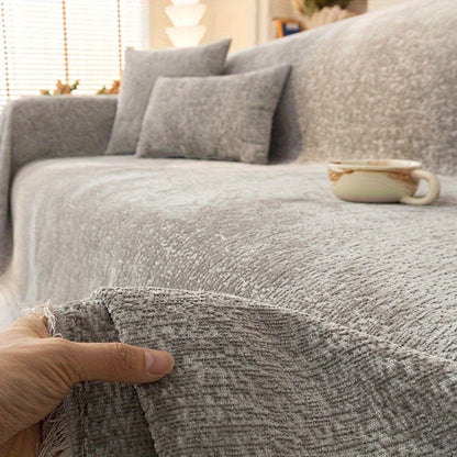 Sofa Cover 300 GSM Solid Chenille Throw with Fringe in Four Colors and Sizes from Single Seat to 71 x 150 Inches