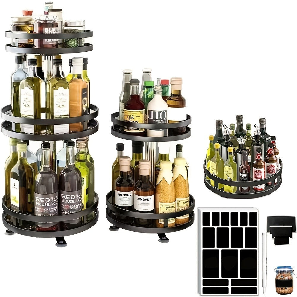 Lazy Susan Turntable Organizer Metal Rotating Spice Rack 1 2 3 Tier for Cabinet Kitchen Countertop Pantry Bathroom – Spinning Storage Rack with Suction Cup Feet & Labels
