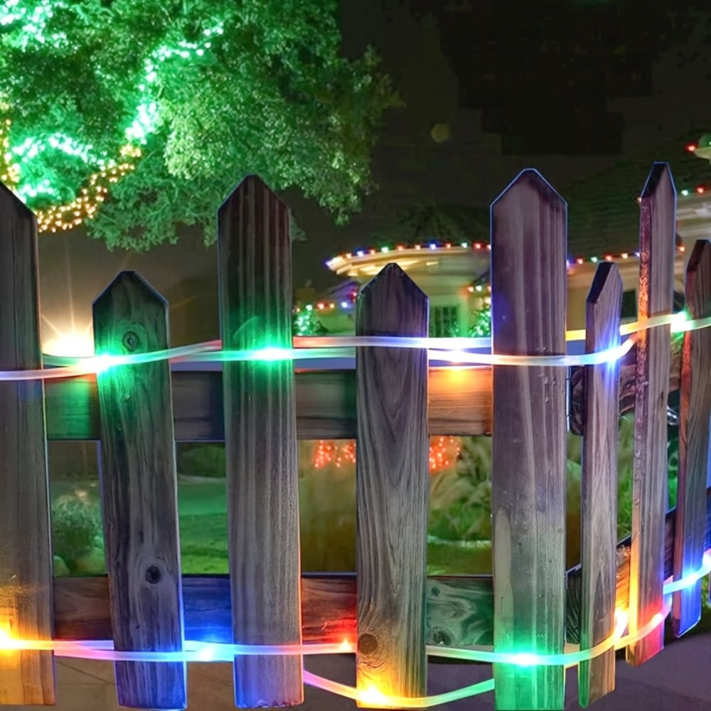 RGB Solar Rope Light with 100 LEDs, 33-Foot Clear Tube and Eight Pictured Lighting Modes for Patio Decor