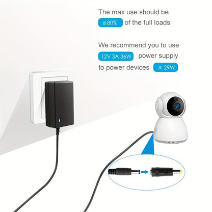 12V 3A DC Power Adapter 36W with 10 Interchangeable Tips - Universal AC 100-240V Input, Short Circuit & Overvoltage Protection, Stable Output for CCTV Camera, LED Strip, Router, TV Box & More