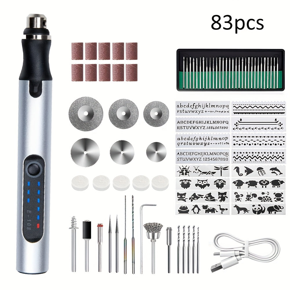 Mini USB-Rechargeable Rotary Tool with Three Speeds and 58-, 74- or 83-Piece Accessory Sets