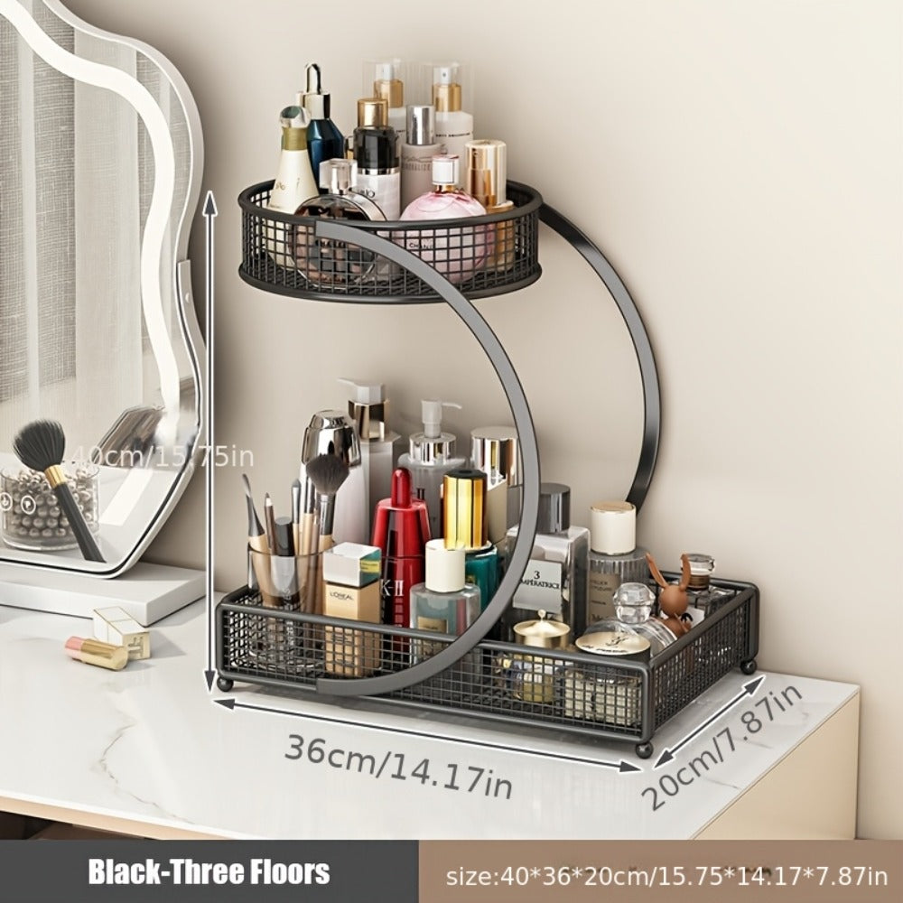 Mesh Countertop Bathroom Organizer with Two- or Three-Tier Basket Styles and Curved Open Frame
