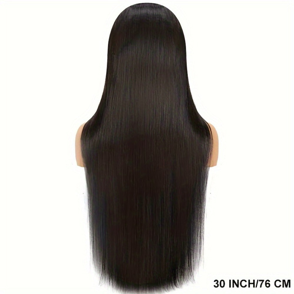 Straight Human Hair Wig with 4x4 Lace Closure, Center Part and Black 16–36 Inch Length Options