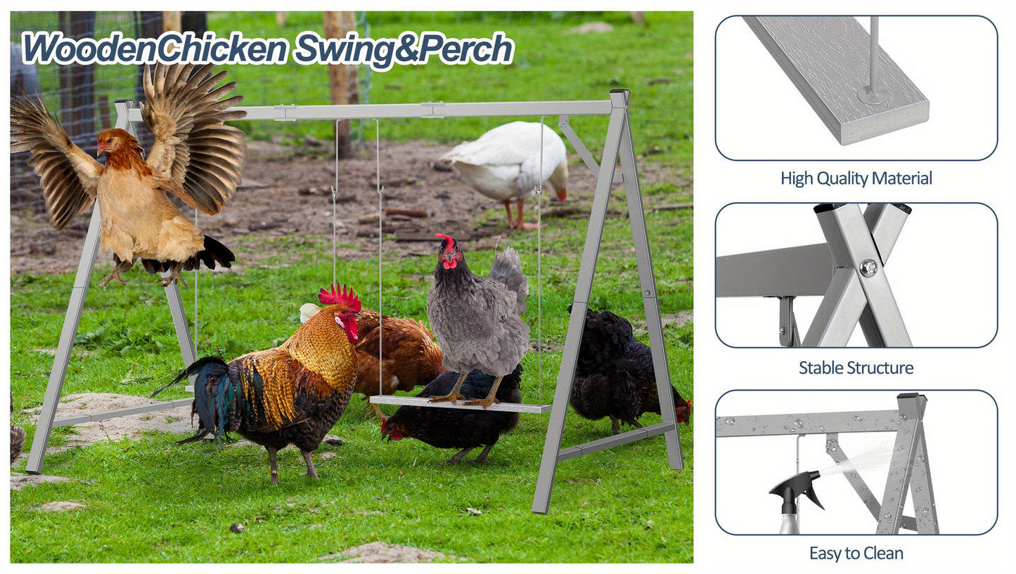 Chicken Swing Coop Toy Metal Perch for Backyard Hens Roosters Parrots Rabbits Promotes Exercise Balance Coordination Weather-Resistant Easy to Install Coop Accessory