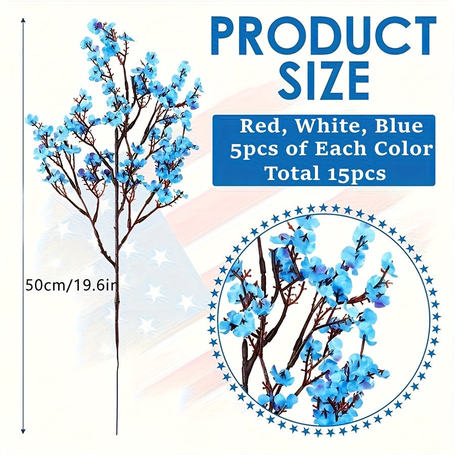 Artificial Flowers 15-Piece Red White and Blue Patriotic Set for Independence Day Table and Home Decor
