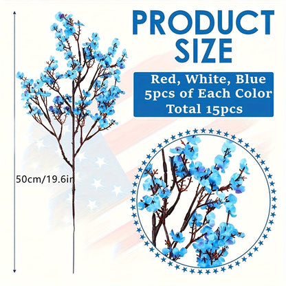 Artificial Flowers 15-Piece Red White and Blue Patriotic Set for Independence Day Table and Home Decor