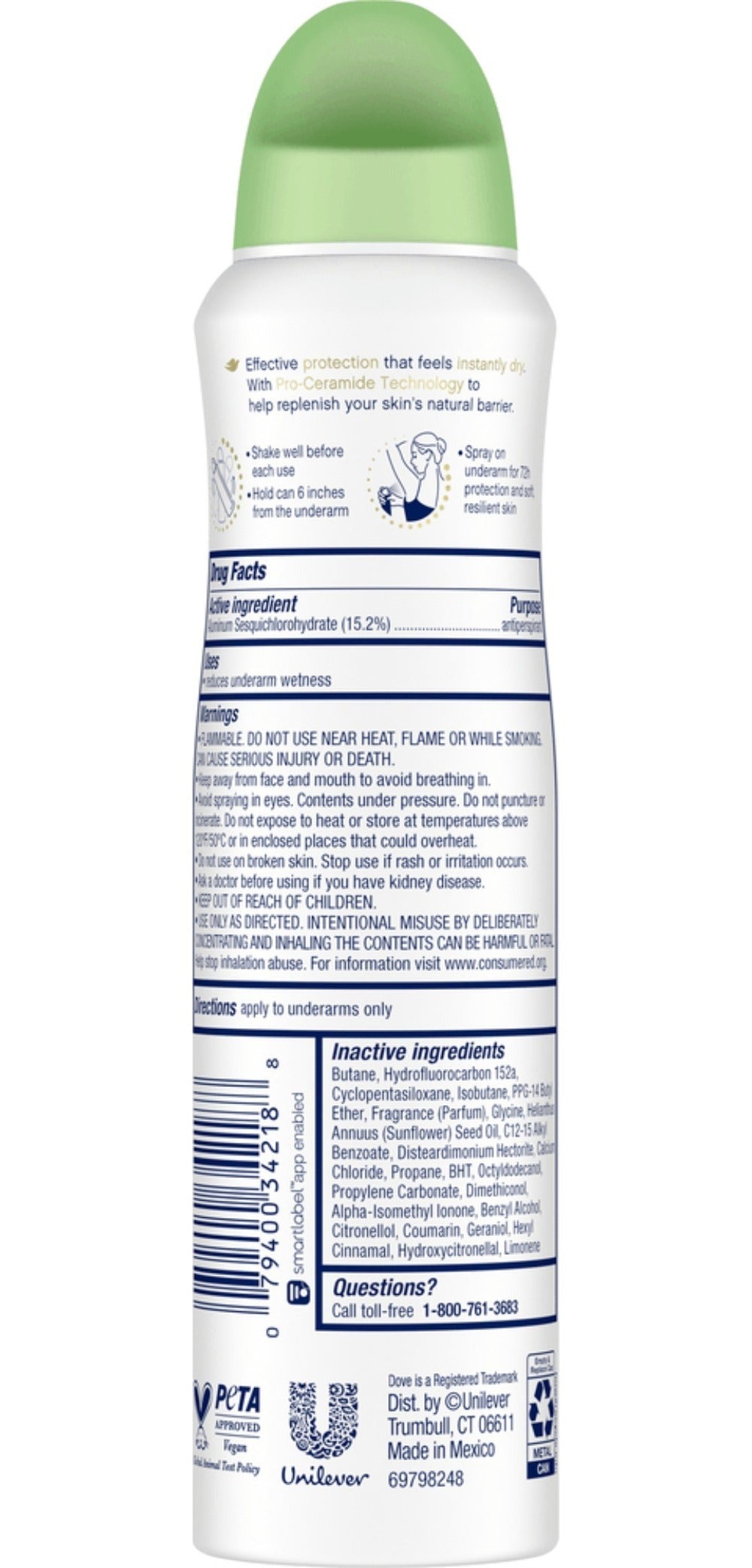 Dove Advanced Care Deodorant Spray Assortment, 150 ml Cans with Three-, Six- or Twelve-Count Options