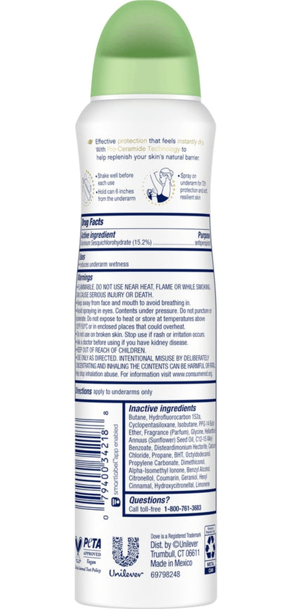 Dove Advanced Care Deodorant Spray Assortment, 150 ml Cans with Three-, Six- or Twelve-Count Options