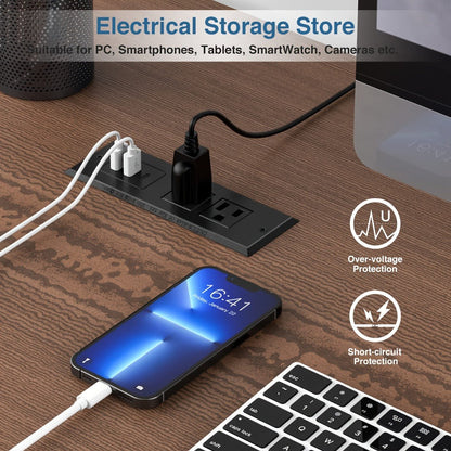 Power Strip Recessed Desk Outlet with Flush-Mount Design, USB-A, USB-C and 1.5-Meter Extension Cord
