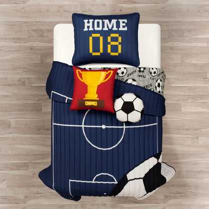 Soccer-Pattern Quilt Bedding Set in White or Navy with Twin and Full/Queen Checkout Size Options