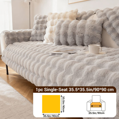 Sofa Cover Bubble Faux Rabbit Fur Panels with Silicone Non-Slip Backing for Seat, Armrest or Backrest