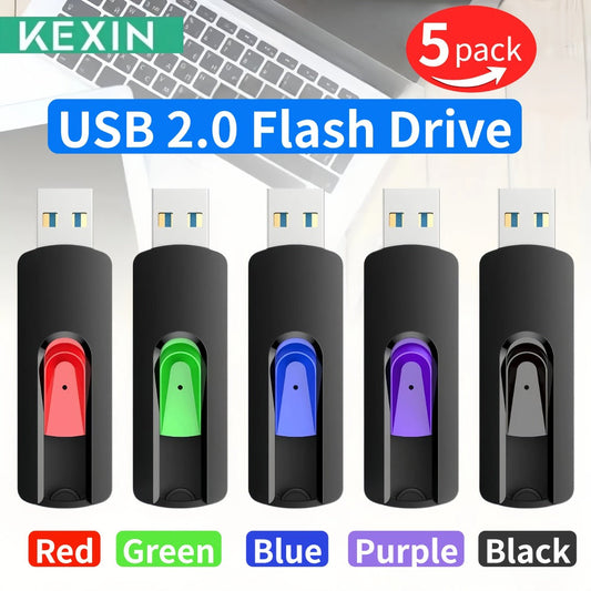 Retractable USB Flash Drive Bulk Pack 5-Pack USB 2.0 Thumb Drive 2GB 4GB 8GB 16GB 32GB 64GB Mixed Colors Capless Jump Drive Memory Stick for PC Laptop Mac TV Car Audio