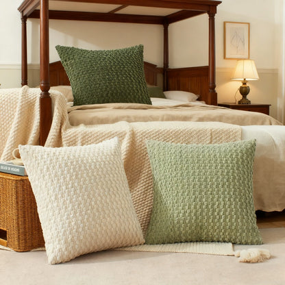 Double-Sided Plush Throw Pillow Covers, Four-Piece Set in 18 x 18 or 20 x 20-Inch Sizes and Four Colors