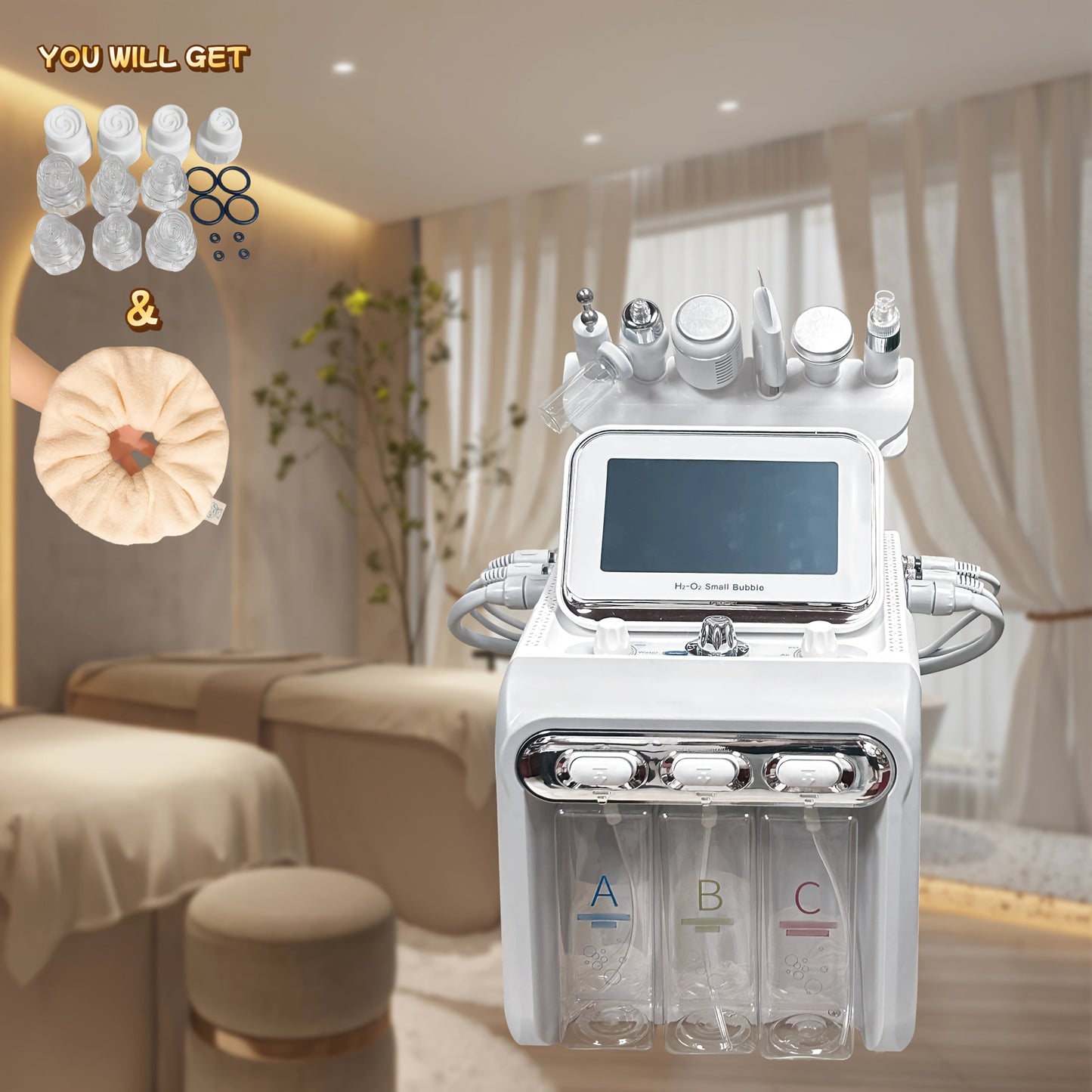 Hydrogen Oxygen Microbubble Facial Machine 6-in-1 / 7-in-1 – Dual Pump Deep Cleansing Skin Rejuvenation Beauty Device for Home Spa Use, Optional Face Mask Included