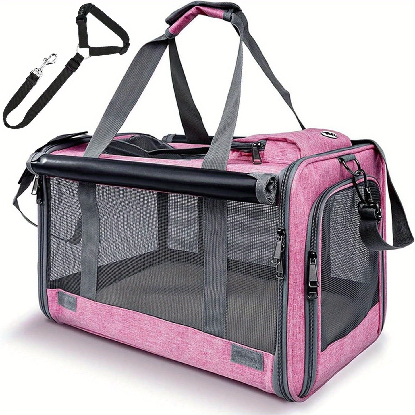 Airline Approved Soft Sided Pet Carrier - Durable Breathable Foldable Travel Bag with Pet Harness Included, Nylon Mesh Ventilation for Small to Medium Cats and Puppies, Zipper Secure Closure, 4 Colors