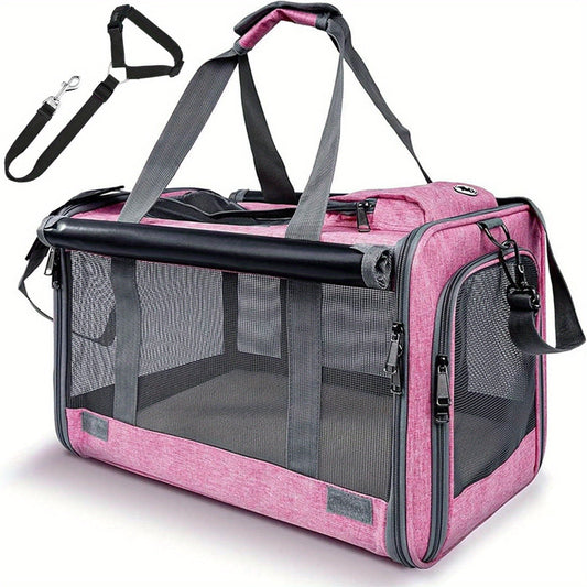 Airline Approved Soft Sided Pet Carrier - Durable Breathable Foldable Travel Bag with Pet Harness Included, Nylon Mesh Ventilation for Small to Medium Cats and Puppies, Zipper Secure Closure, 4 Colors